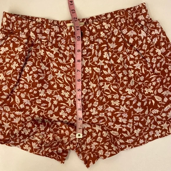 Madewell || Linen-Blend Track Shorts Pull On Floral Batik Vine Orange‎ Medium - Picture 7 of 9